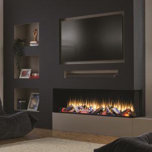Irange i1500e deep media wall lights off with quartered logs