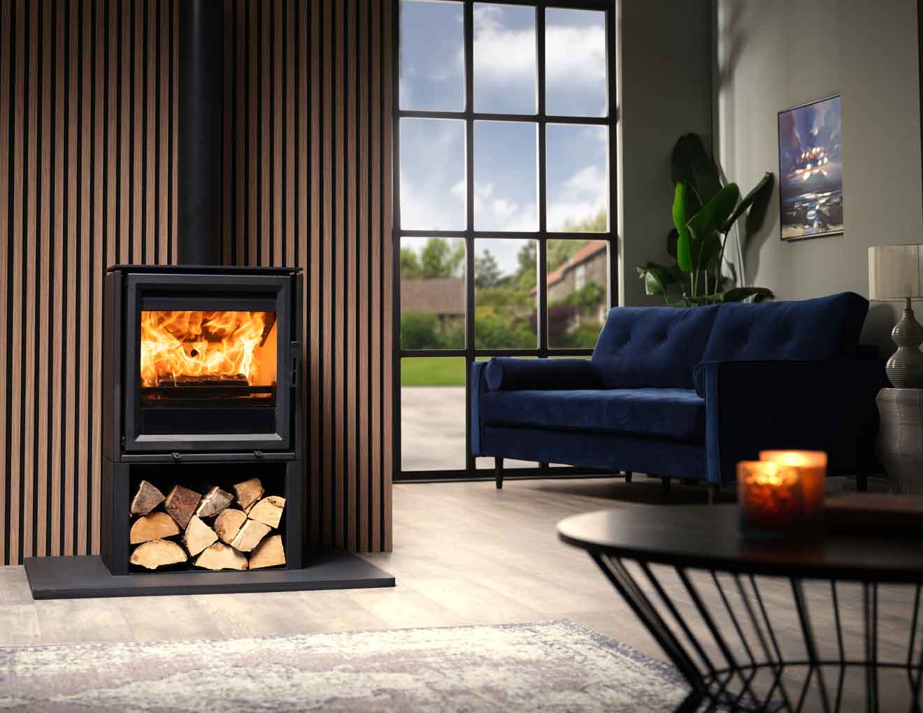 Fireline Ecostar 5 5kW Wide Freestanding Stove on 300mm Log Store
