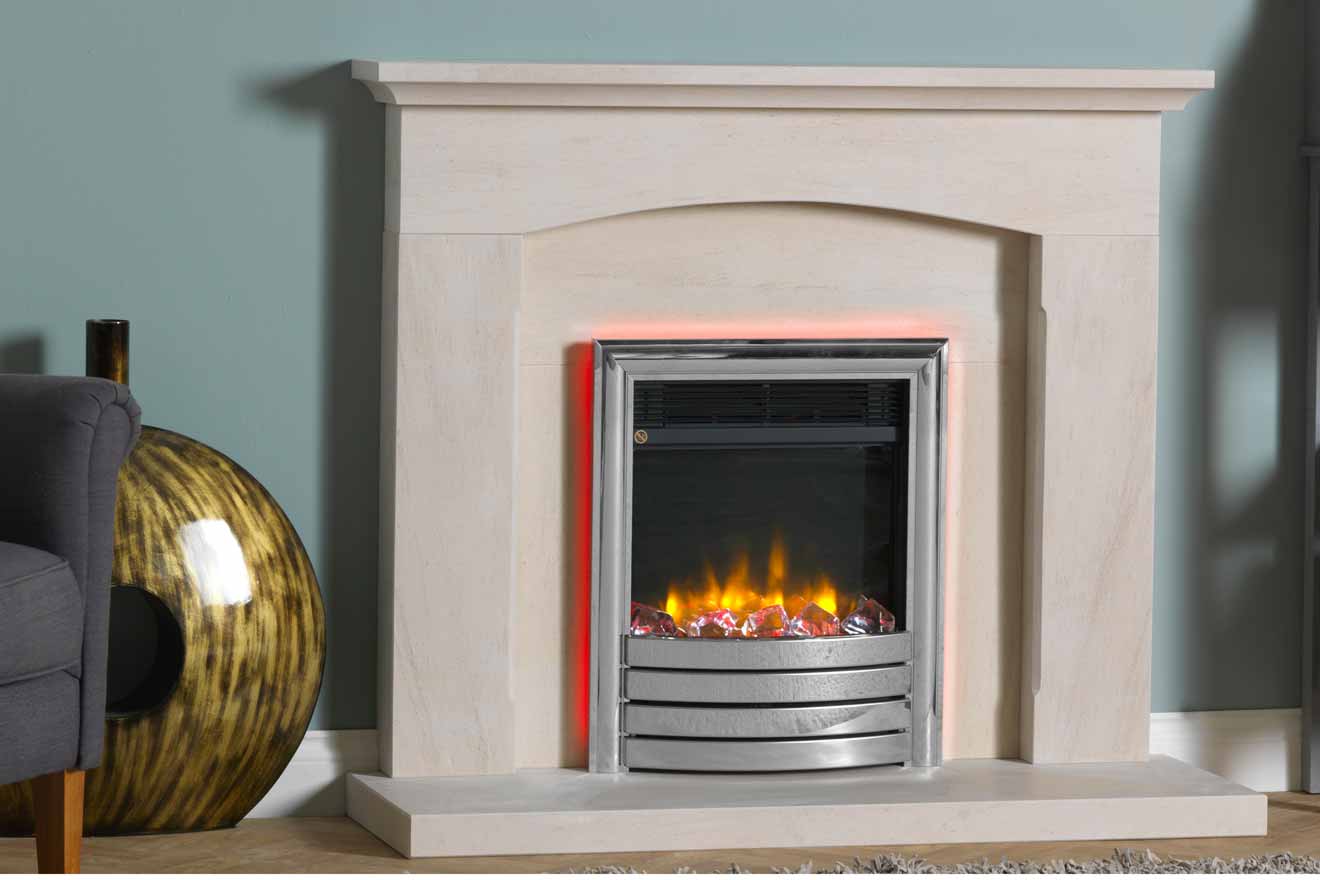 CJ 4D Ecoflame Burcombe Surround Chrome Elite Fascia Ice Crystals Red Trim Lights